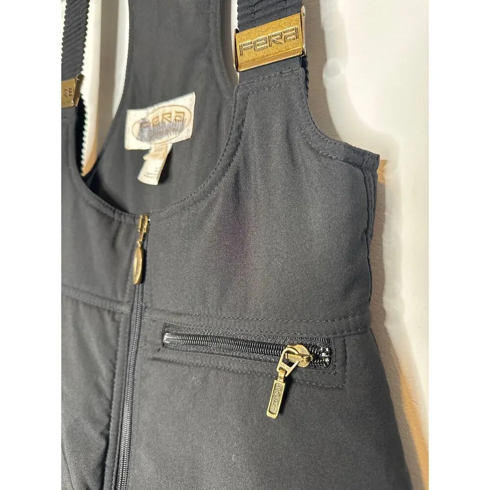 Vintage 1980s–90s Fera Black Quilted Ski Bib Overalls with stirrups 4 petite
